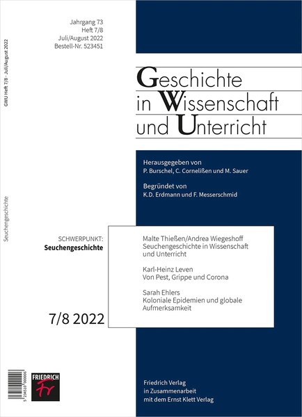 Cover des Bandes Themenheft von Geschichte in Wissenschaft und Unterricht 73 (2022), Heft 7/8.