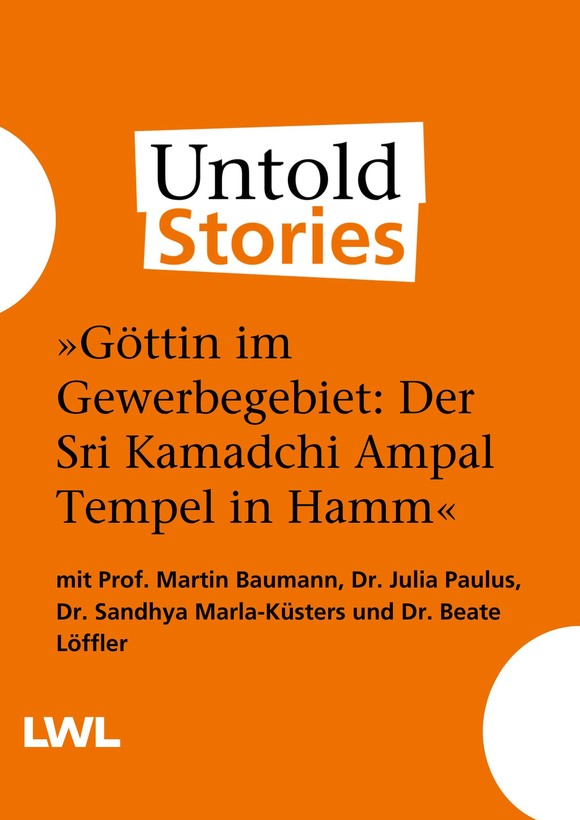 Titelseite orange:  "Die Göttin im Gewerbegebiet" mit Prof. Martin Baumann, Dr. Julia Paulus, Dr. Sandhya Marla-Küsters und  Dr. Beate Löffler